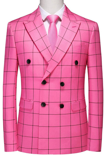 Pink Plaid 2 Pieces Peak Lapel Men's Prom Suits